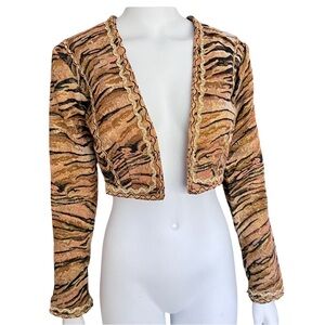 Vintage 80s/90s Tiger animal print bolero jacquard jacket lurex XS-S